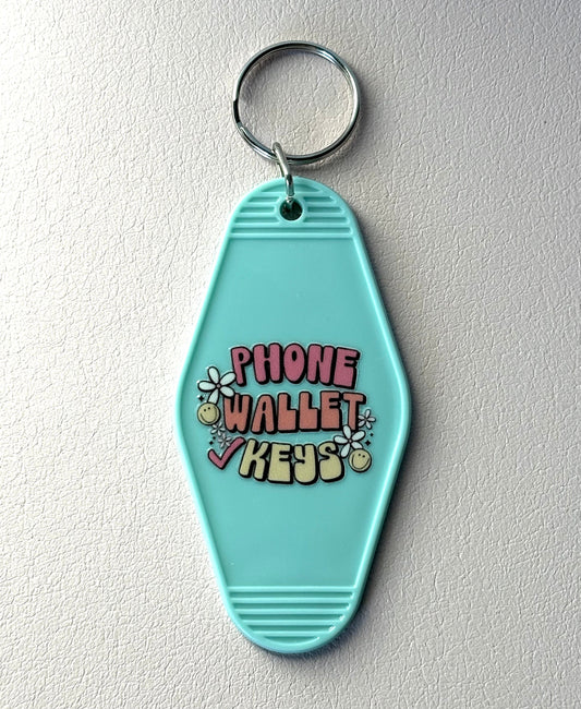 Phone Wallet Keys Keychain, Cute Retro Keychain, Car Accessory, Gift for Friend, Motel Keychain, Girly Gift, Party Favor